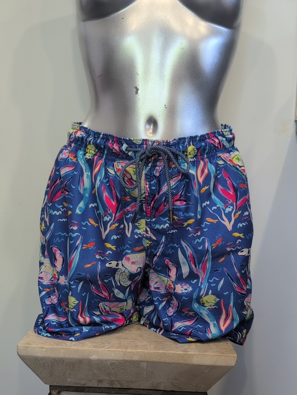 Men's S Deep Ocean Blue Tropical Sea Animal Print Swim Short